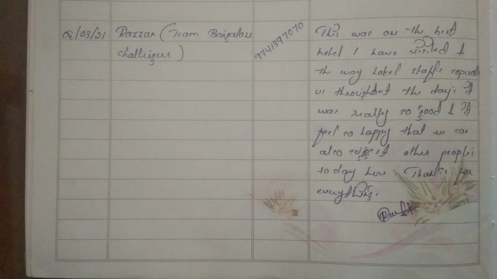 Handwritten guest testimonial from the Orangery guest book, page 11